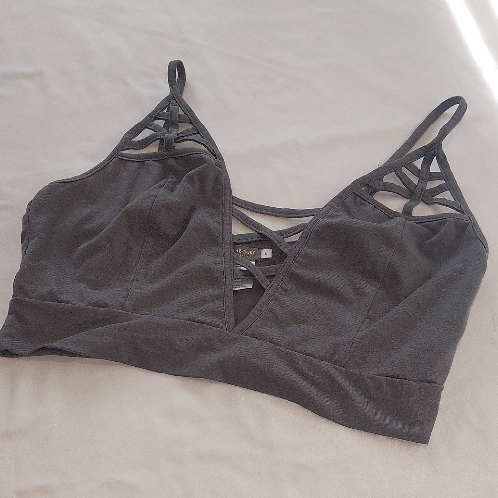 Earth Bound Trading Co .Women's Strappy Bralette - Gray Size L